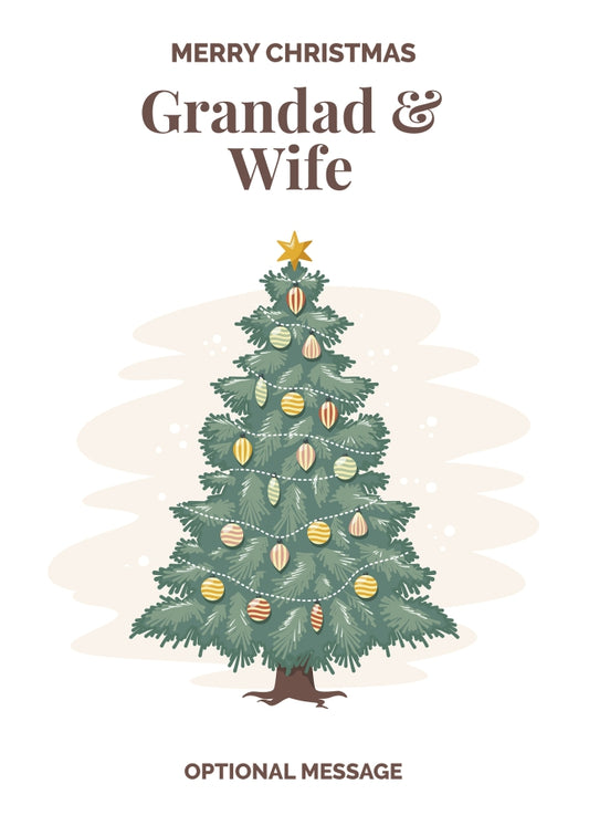 Vintage Tree Christmas Card for Grandad & Wife - Traditional and Unique
