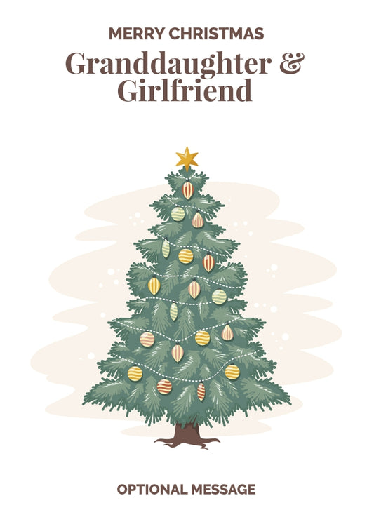 Vintage Tree Christmas Card for Granddaughter & Girlfriend - Traditional and Unique