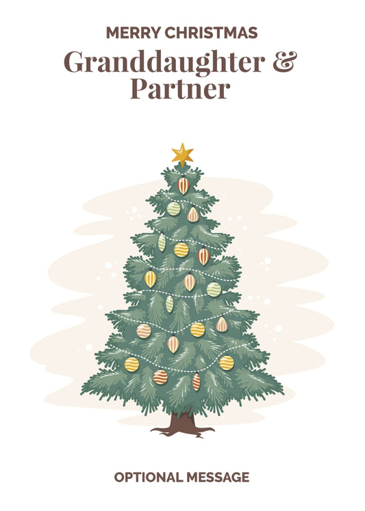 Vintage Tree Christmas Card for Granddaughter & Partner - Traditional and Unique