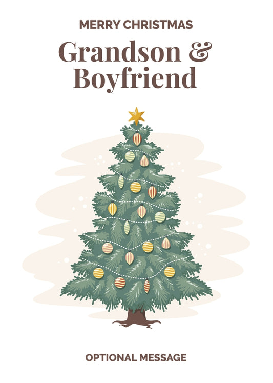 Vintage Tree Christmas Card for Grandson & Boyfriend - Traditional and Unique
