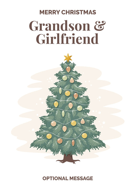 Vintage Tree Christmas Card for Grandson & Girlfriend - Traditional and Unique
