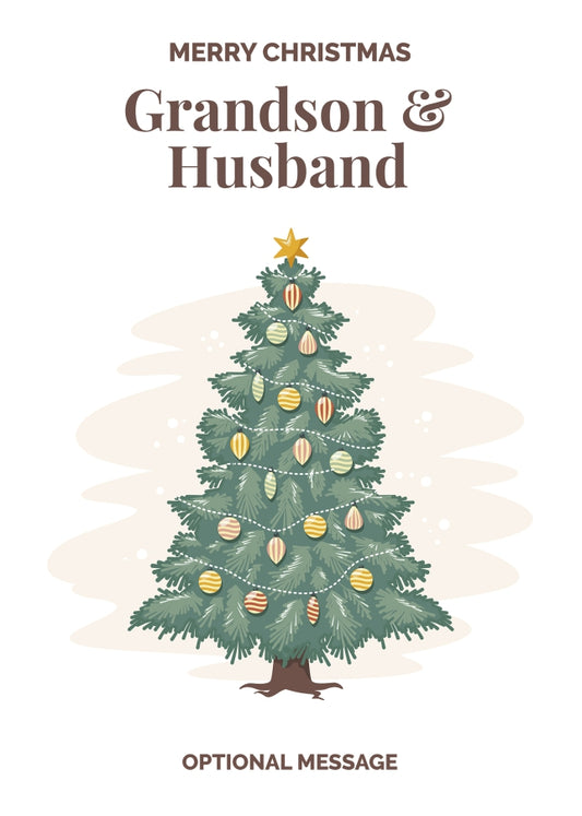 Vintage Tree Christmas Card for Grandson & Husband - Traditional and Unique
