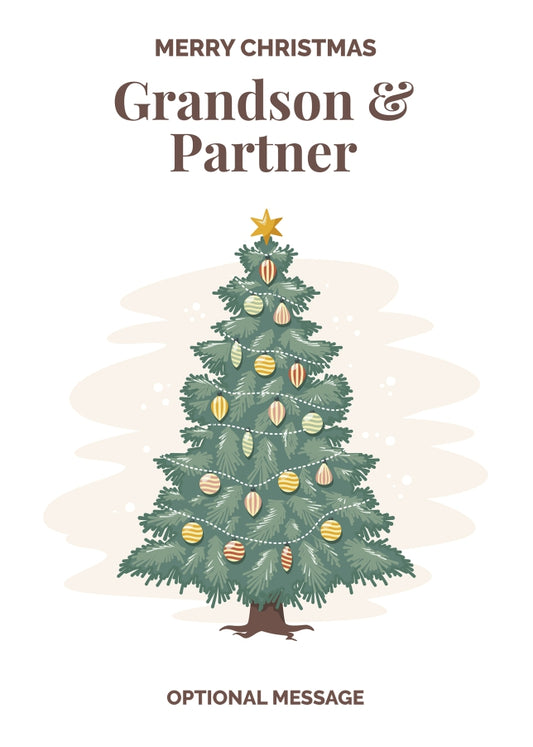 Vintage Tree Christmas Card for Grandson & Partner - Traditional and Unique