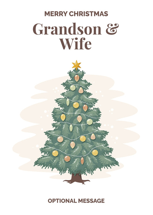 Vintage Tree Christmas Card for Grandson & Wife - Traditional and Unique