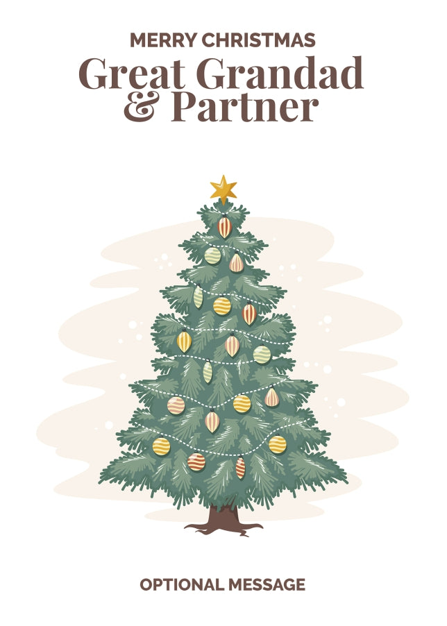 Vintage Tree Christmas Card for Great Grandad & Partner - Traditional and Unique