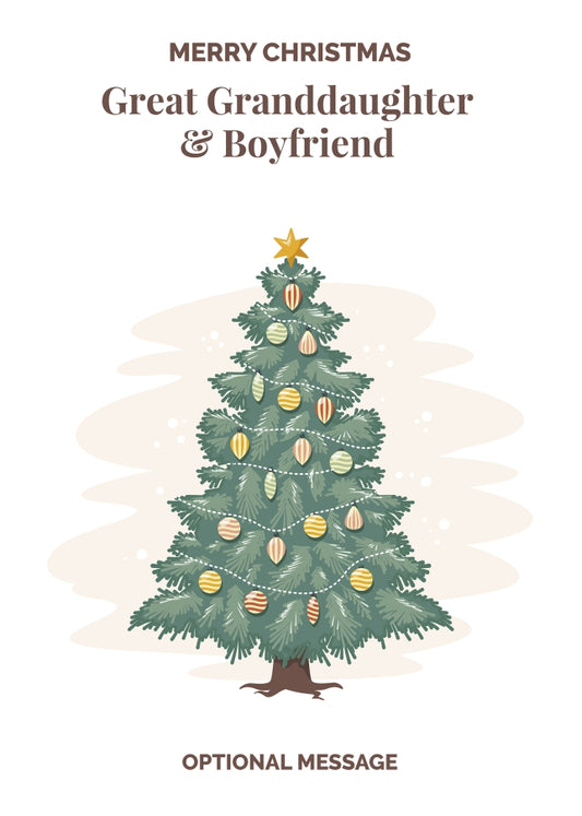 Vintage Tree Christmas Card for Great Granddaughter & Boyfriend - Traditional and Unique