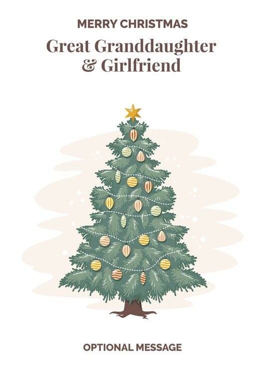 Vintage Tree Christmas Card for Great Granddaughter & Girlfriend - Traditional and Unique