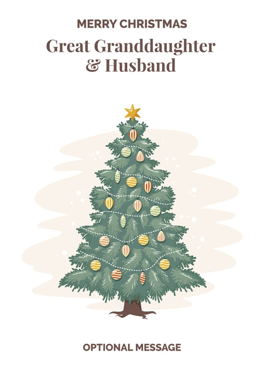 Vintage Tree Christmas Card for Great Granddaughter & Husband - Traditional and Unique