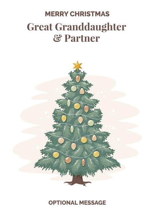 Vintage Tree Christmas Card for Great Granddaughter & Partner - Traditional and Unique
