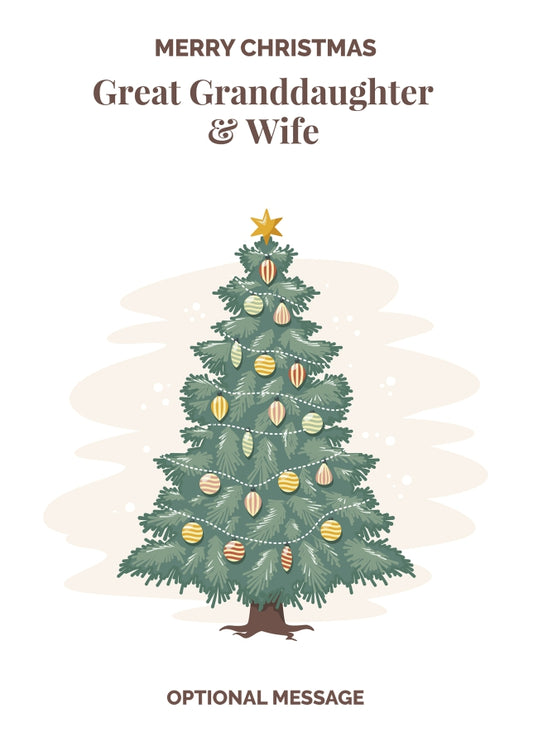 Vintage Tree Christmas Card for Great Granddaughter & Wife - Traditional and Unique
