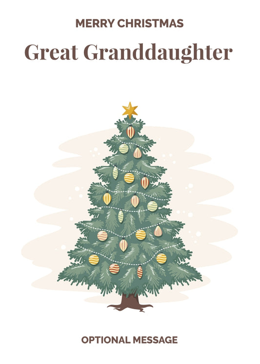 Vintage Tree Christmas Card for Great Granddaughter - Traditional and Unique
