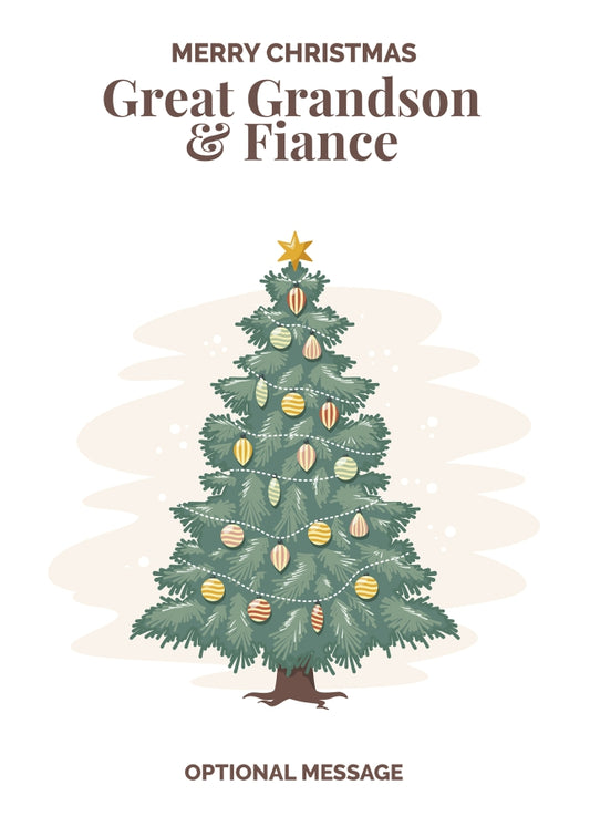 Vintage Tree Christmas Card for Great Grandson & Fiance - Traditional and Unique