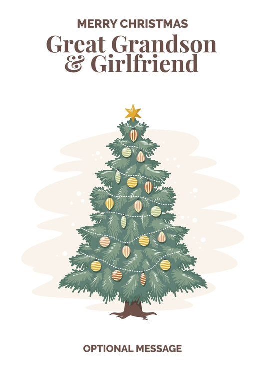 Vintage Tree Christmas Card for Great Grandson & Girlfriend - Traditional and Unique