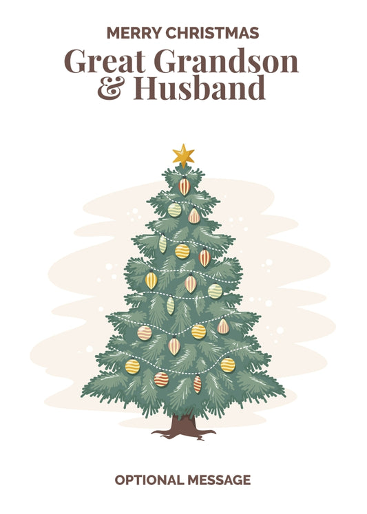 Vintage Tree Christmas Card for Great Grandson & Husband - Traditional and Unique