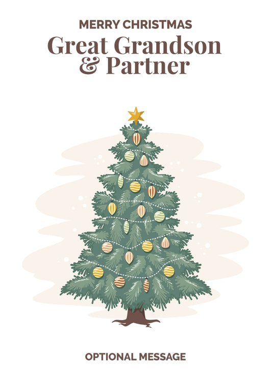 Vintage Tree Christmas Card for Great Grandson & Partner - Traditional and Unique