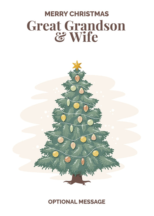 Vintage Tree Christmas Card for Great Grandson & Wife - Traditional and Unique