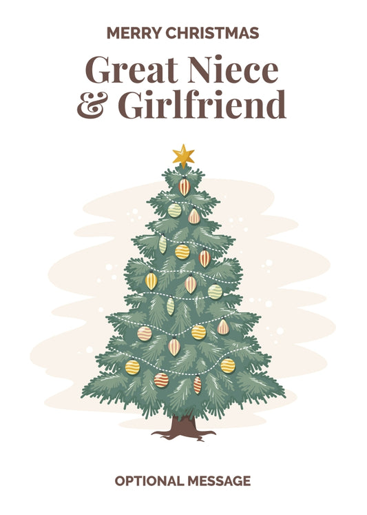 Vintage Tree Christmas Card for Great Niece & Girlfriend - Traditional and Unique