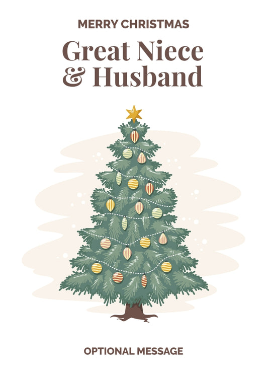 Vintage Tree Christmas Card for Great Niece & Husband - Traditional and Unique