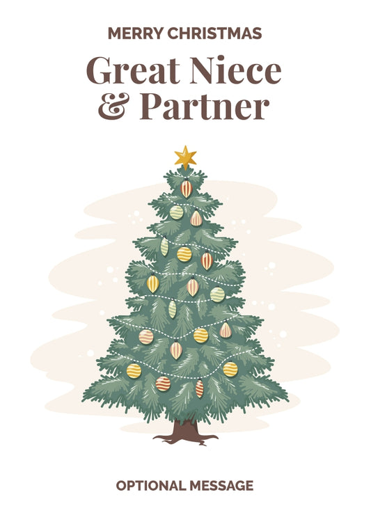 Vintage Tree Christmas Card for Great Niece & Partner - Traditional and Unique