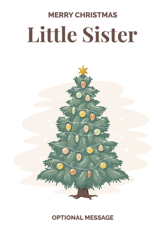 Vintage Tree Christmas Card for Little Sister - Traditional and Unique
