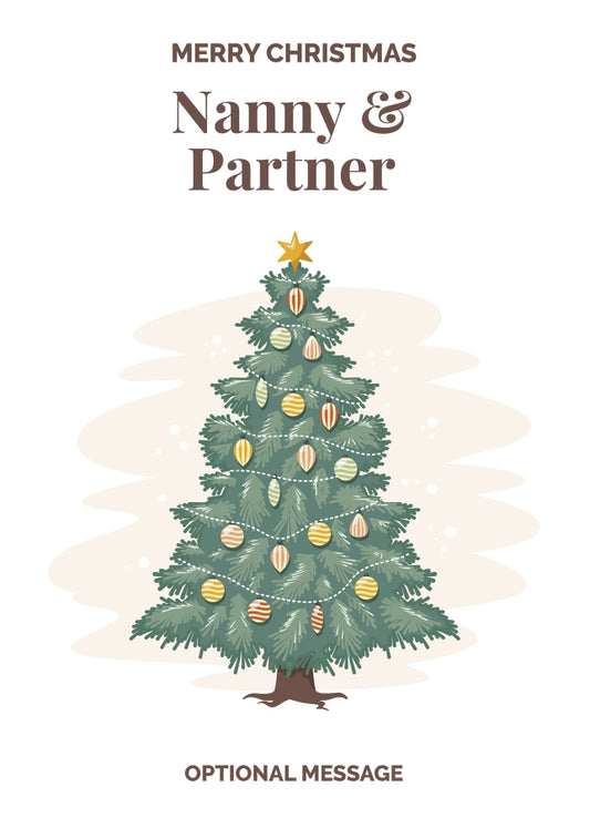 Vintage Tree Christmas Card for Nanny & Partner - Traditional and Unique