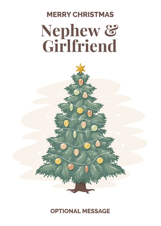Vintage Tree Christmas Card for Nephew & Girlfriend - Traditional and Unique