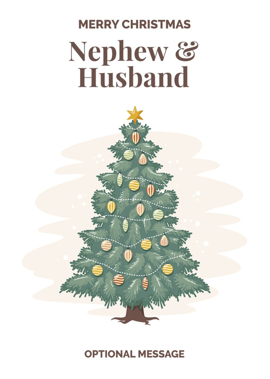 Vintage Tree Christmas Card for Nephew & Husband - Traditional and Unique