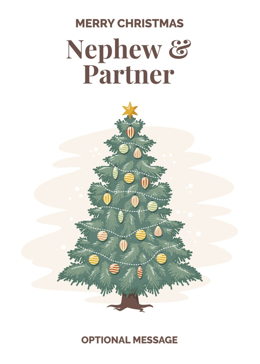 Vintage Tree Christmas Card for Nephew & Partner - Traditional and Unique