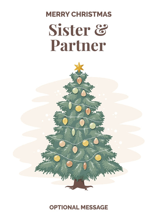 Vintage Tree Christmas Card for Sister & Partner - Traditional and Unique