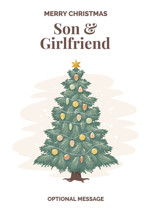 Vintage Tree Christmas Card for Son & Girlfriend - Traditional and Unique