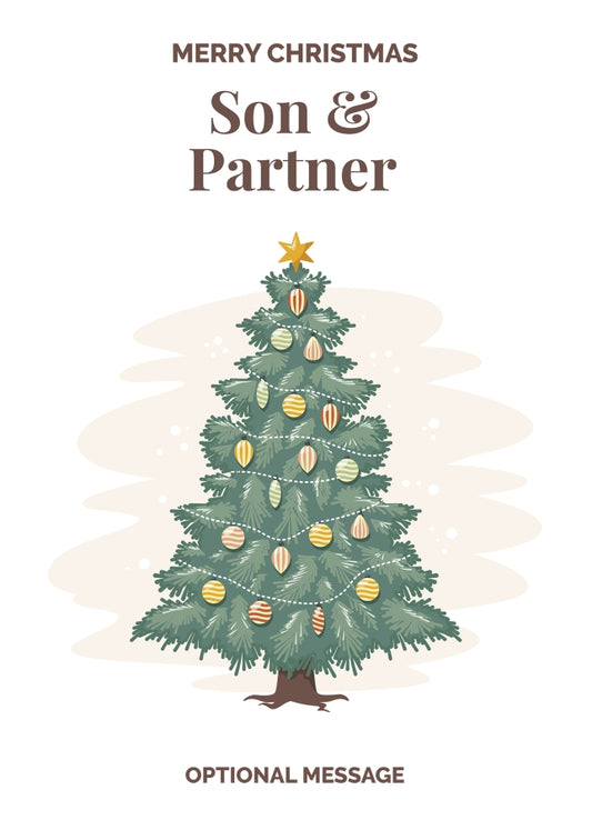 Vintage Tree Christmas Card for Son & Partner - Traditional and Unique