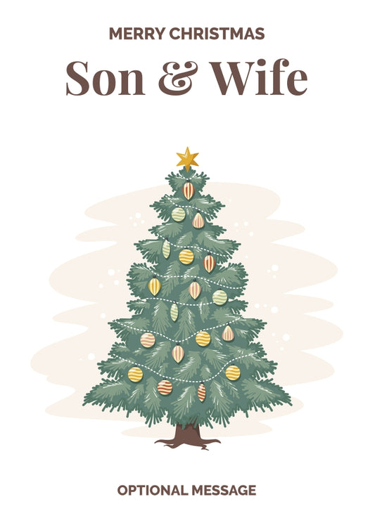 Vintage Tree Christmas Card for Son & Wife - Traditional and Unique