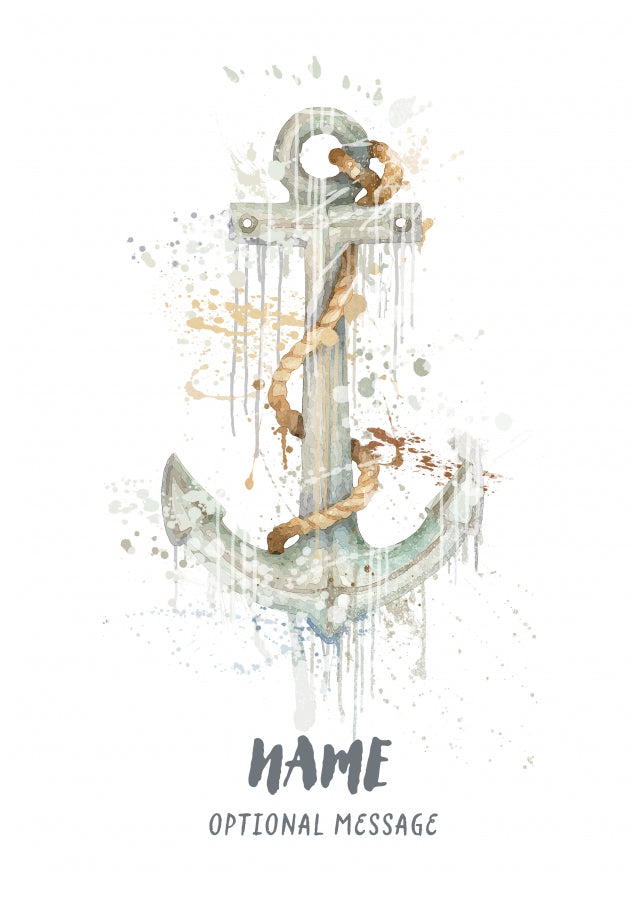 Personalised Anchor Birthday Card - Watercolour Greetings Card