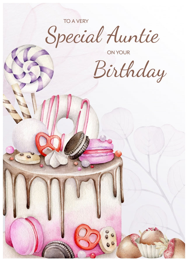 Nice Birthday Card for Auntie - Cake Bday Cards for 16th 18th 20th 21st 25th 30th Birthday