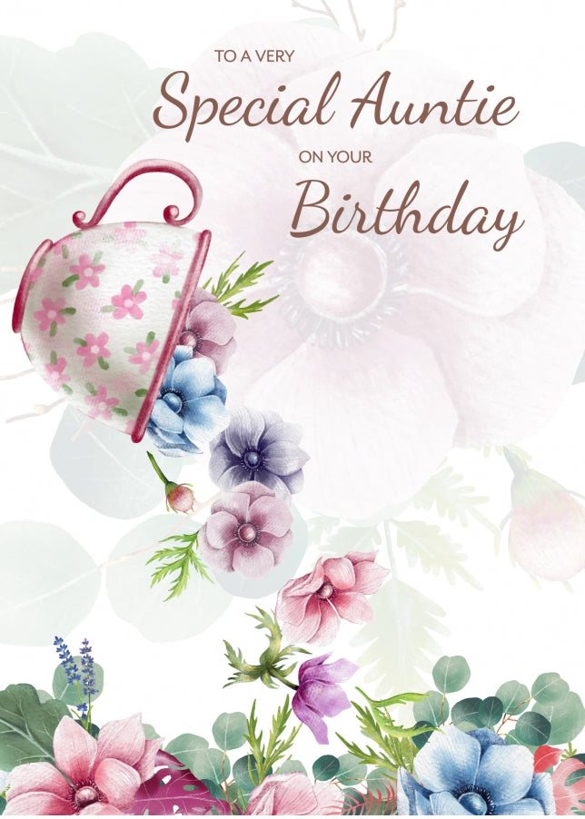 Traditional Auntie Birthday Card for Her - Special Auntie Floral Tea Cup