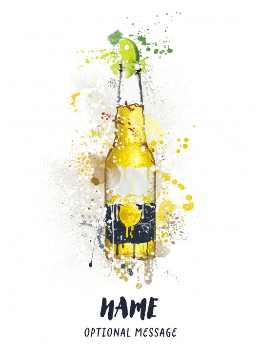 Beer Birthday Card - Watercolour Beer Bottle with Lime Greetings Cards