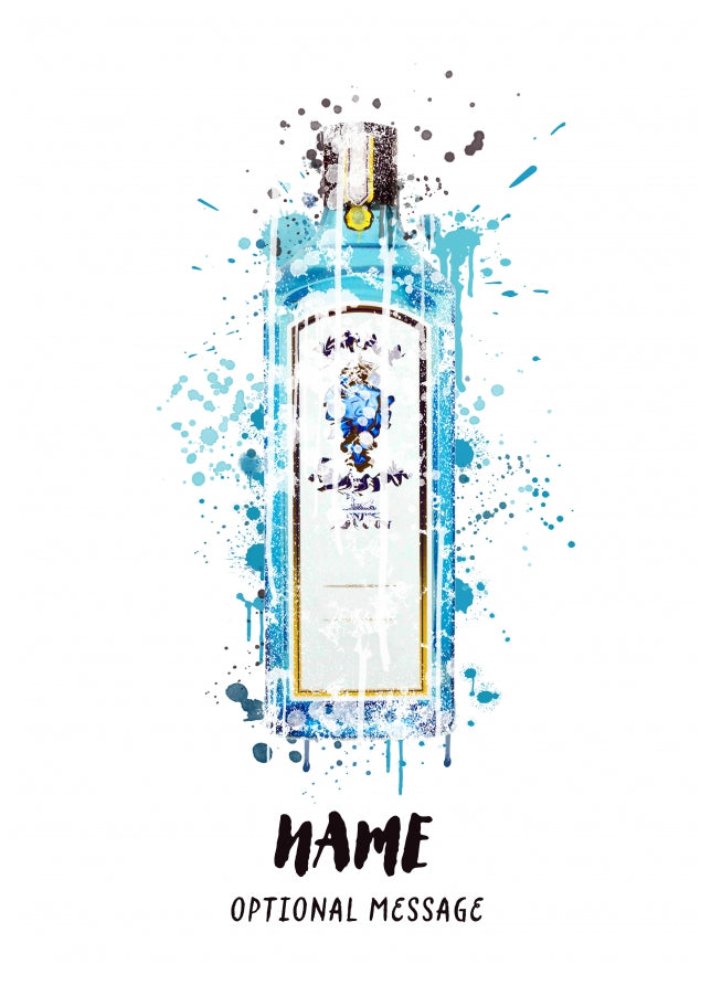 Blue Gin Birthday Card - Watercolour Gin Bottle Greetings Card