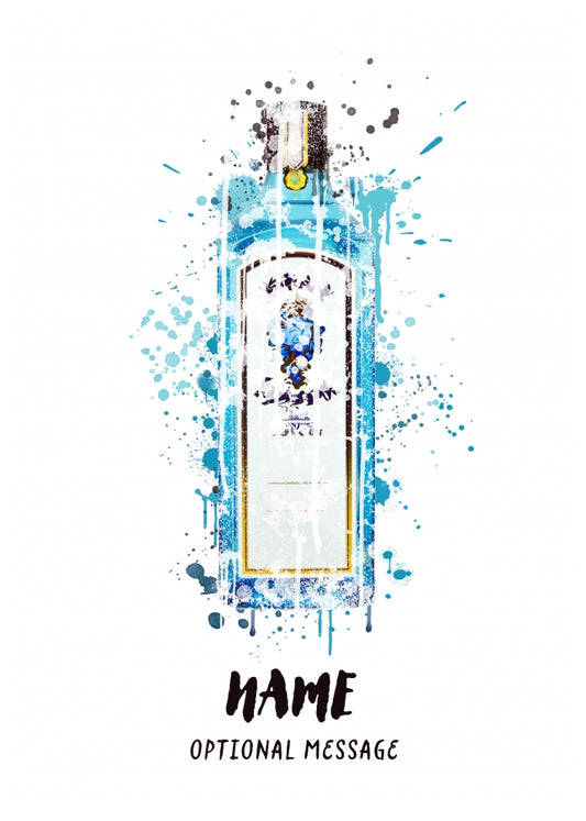 Blue Gin Birthday Card - Watercolour Gin Bottle Greetings Card