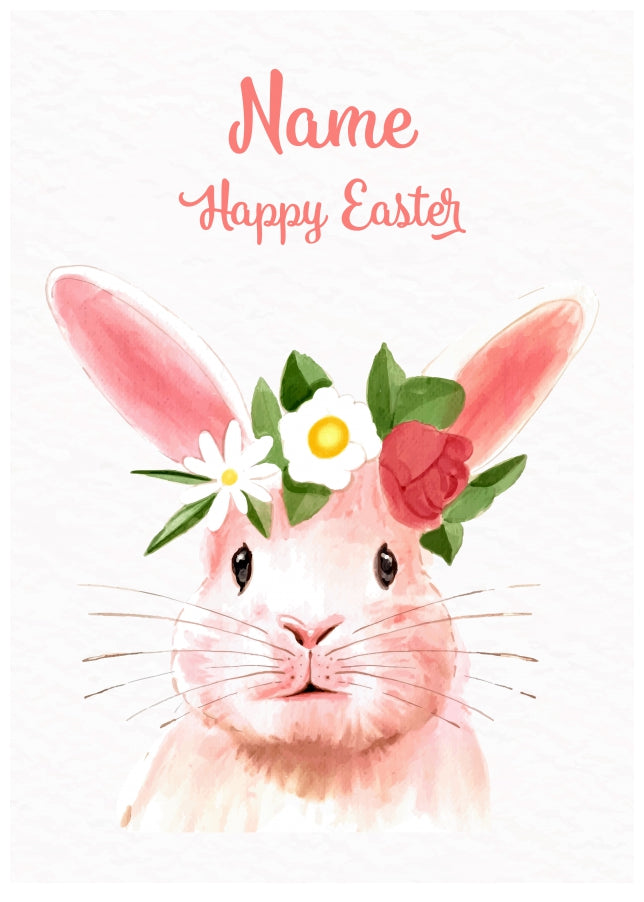 Personalised Easter Card for Girls - Watercolour Bunny