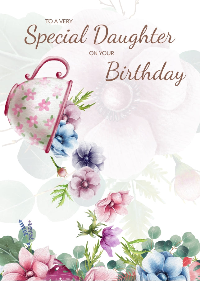 Traditional Daughter Birthday Card for Her - Special Daughter Floral Tea Cup