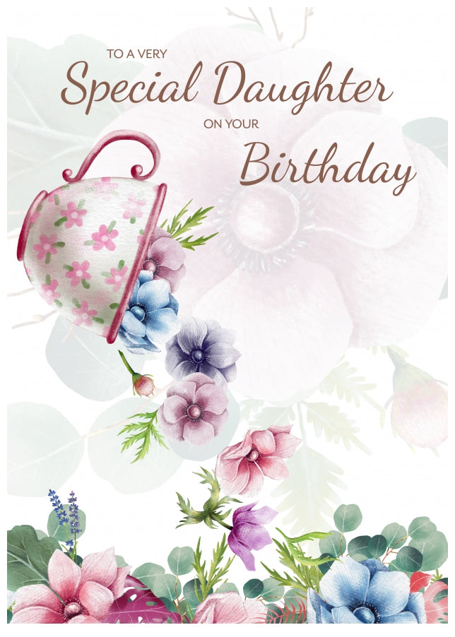 Traditional Daughter Birthday Card for Her - Special Daughter Floral Tea Cup