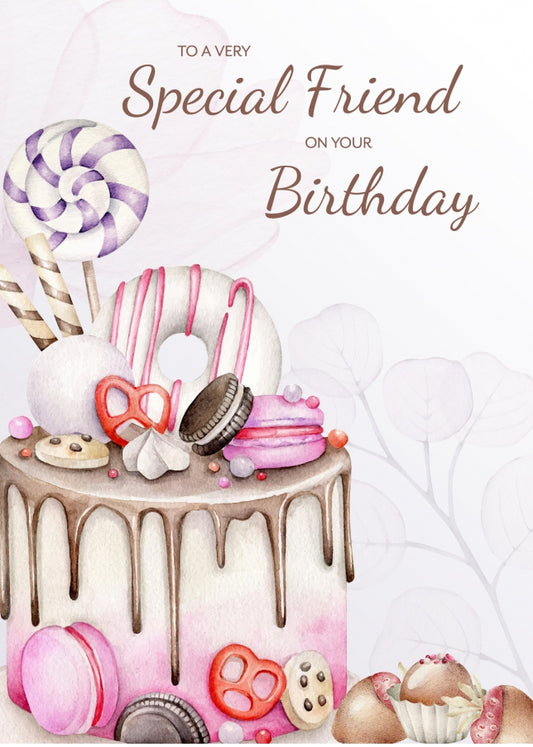 Special Friend Birthday Card Female - Cake Bday Cards