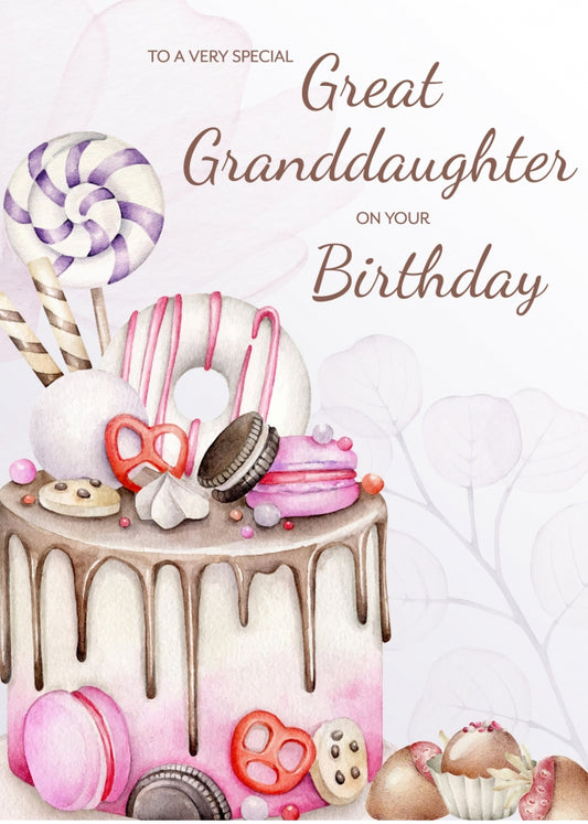 Special Great Granddaughter Birthday Card Female - Cake Bday Cards