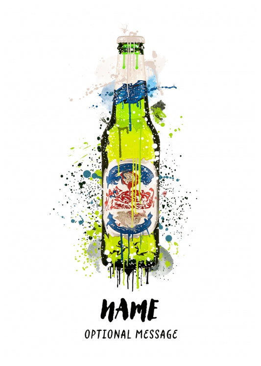 Beer Birthday Card - Green, Blue and Red Watercolour Beer Bottle Greetings Cards