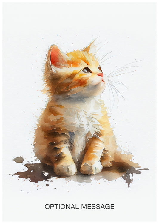 Cute Watercolour Kitten Greetings Card for Friends and Family