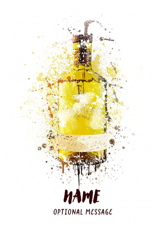 Mustard Gin Birthday Card - Watercolour Gin Bottle Greetings Card