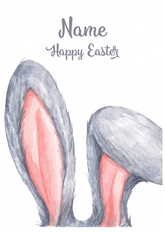 Cute Easter Card for Granddaughter, Daughter, Niece and Girls - Watercolour Rabbit Ears