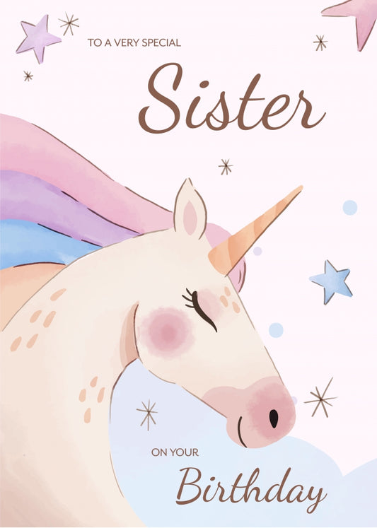 Unicorn Birthday Card for Sister Birthday Cards 4th 5th 6th 7th 8th 9th 10th Bday