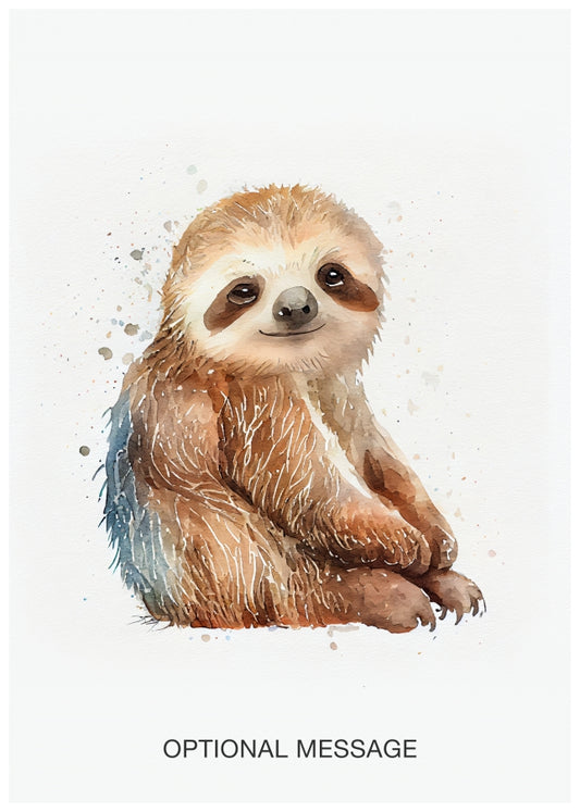 Cute Watercolour Sloth Greetings Card for Friends and Family