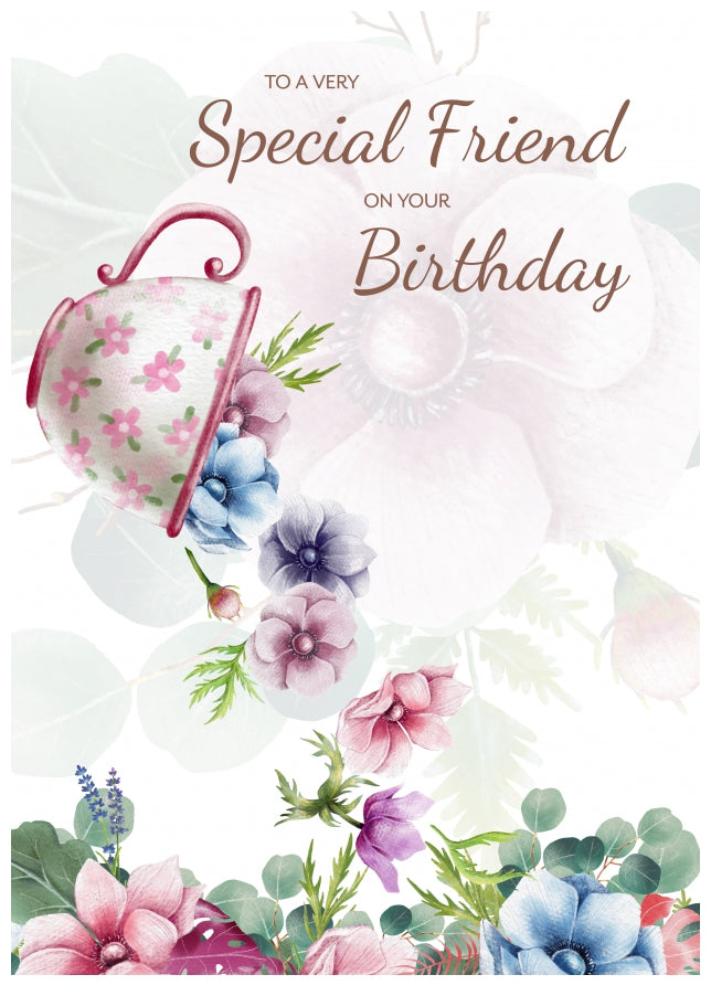 Traditional Special Friend Birthday Card Female Adult - Floral Tea Cup